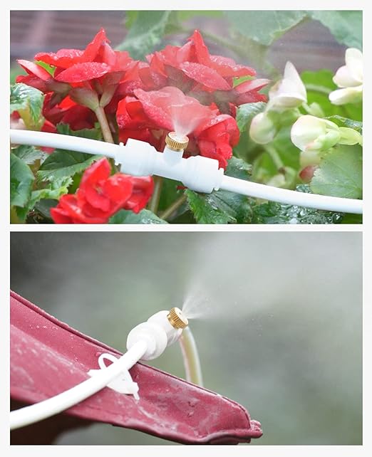homenote Misting Cooling System, 59FT (18M) Misting Line + 16 Brass Mist Nozzles + Brass Adapter(3/4") Misters for Outside Patio Cooling Garden Greenhouse Watering