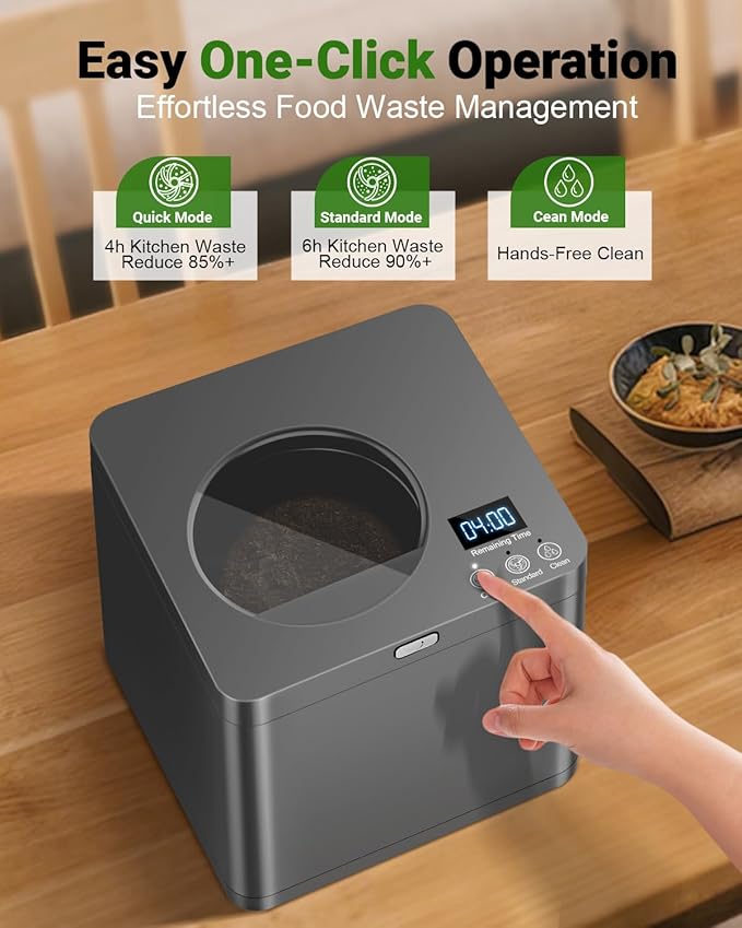 Growell Electric Composter for Kitchen, 2.5L Indoor Countertop Compost Bin Kitchen with LED Display, Visible Window & Carbon Filter, Auto-Clean, 4H/6H Fast Processing, Odorless Food Compost Machine