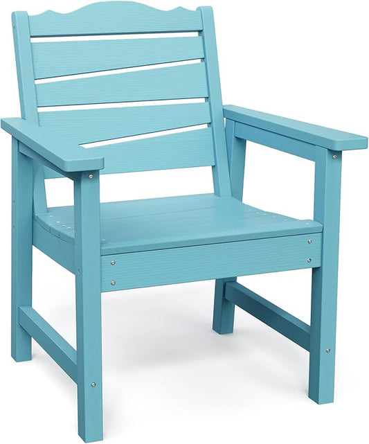 Weatherproof Patio Chair, HIPS Outdoor Dining Chair with Ergonomics Wide Seat, 400lbs Capacity Outdoor Chairs for Garden, Porch, Lawn & Backyard, Lake Blue