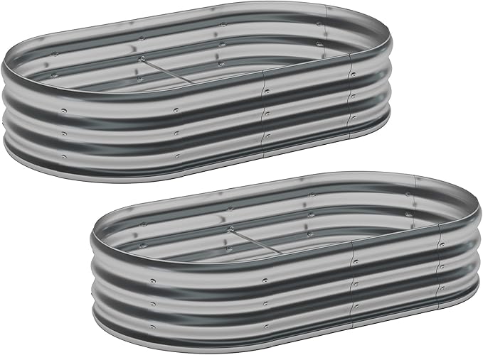 zizin 2 Pack Galvanized Raised Garden Bed Metal Oval Raised Garden Beds Outdoor Planter Box for Vegetables (4x2x1FT, Silver)