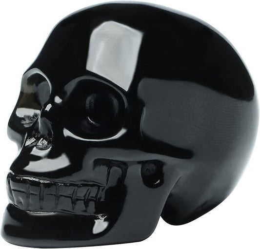 2''Natural Black Obsidian Crystal Skull Head Hand Carved Reiki Healing Stone Statue Healing Home Office Art Room Decoration