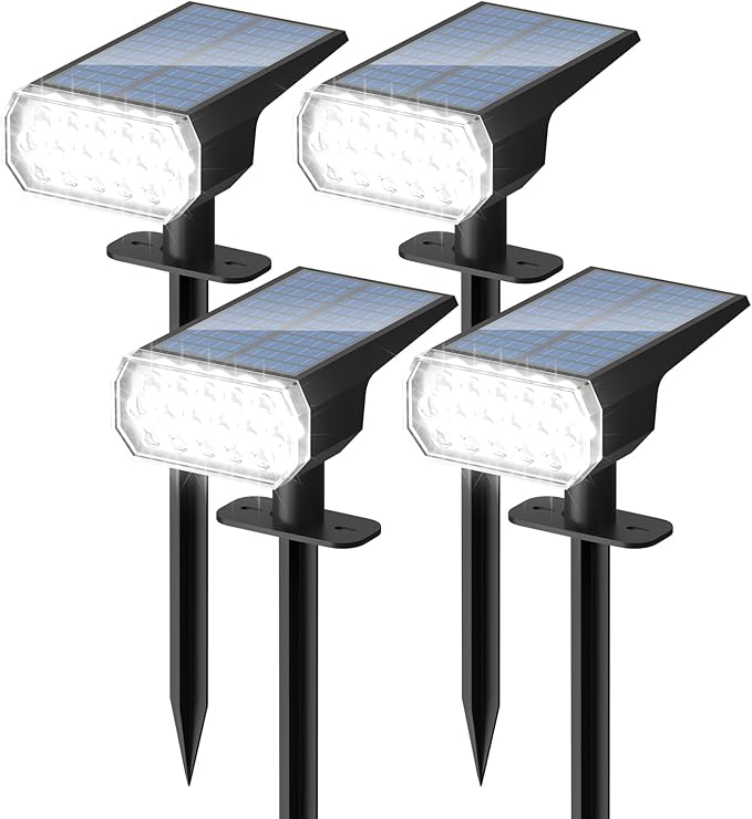 Solar Lights Outdoor Waterproof: IP65 Led Spot Light Decorations for Garden - 3 Lighting Modes Solar Powered for Yard - Dust to Dawn Landscape Lighting Patios Pathway Driveway 4PC White