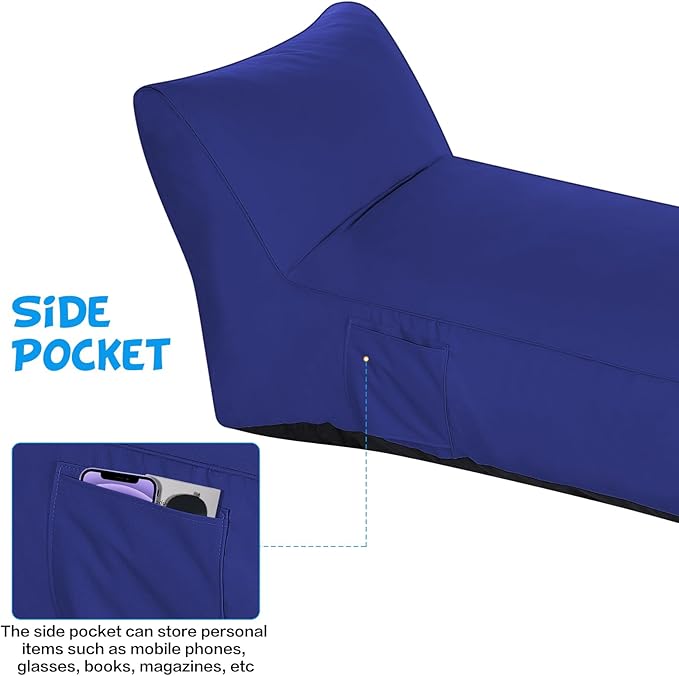 Outdoor Chaise Lounge Chair, Sunbed UV Resistant Sofa Couch Patio Furniture Waterproof Outside Sunlounge Reclining Sunbathing Bed Comfy Single Chaise Daybed for Garden, Pool, Beach, Navy Blue