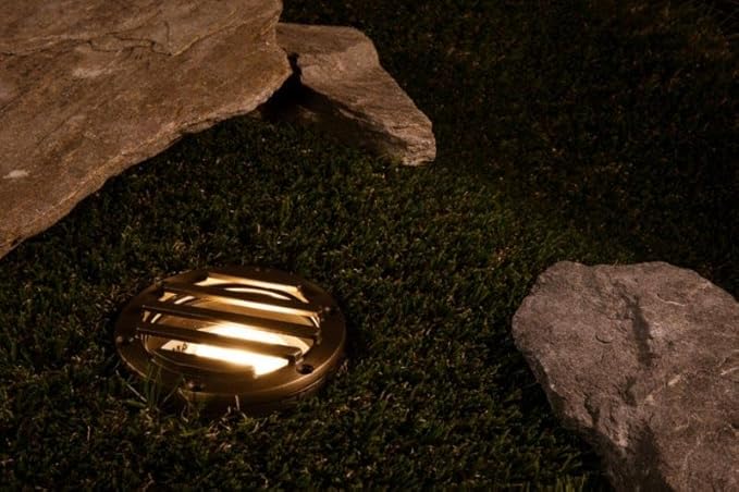 VOLT 12V 3-in-1 Waterproof IP68 Outdoor in-Grade Light with Brass Grated Top (Bronze) for Path, Garden, Deck, Yard or Pond Low Voltage Landscape Lighting