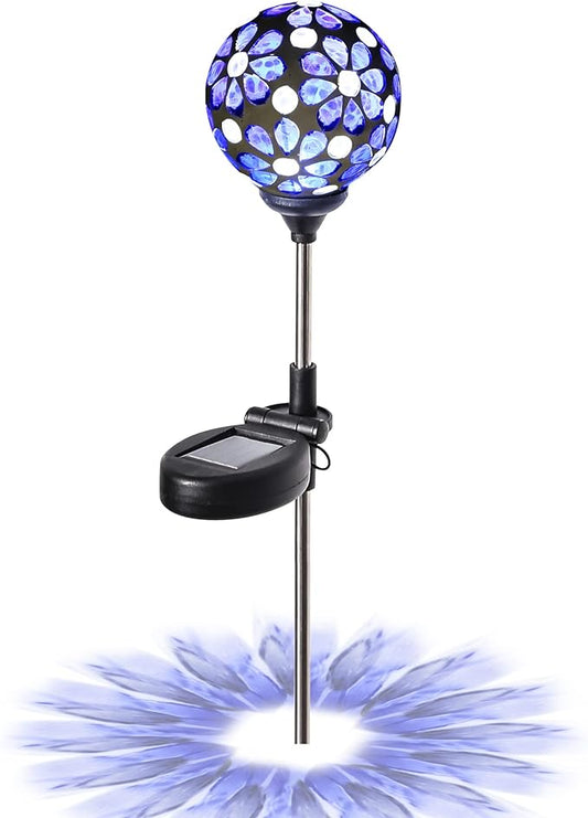 WNP Solar Garden Decorative Stakes Blue Outdoor Waterproof Mosaic Solar Powered Flower Petal Ball Light Colorful Glow for Yard Pathway Great Gift for Mom and Girls
