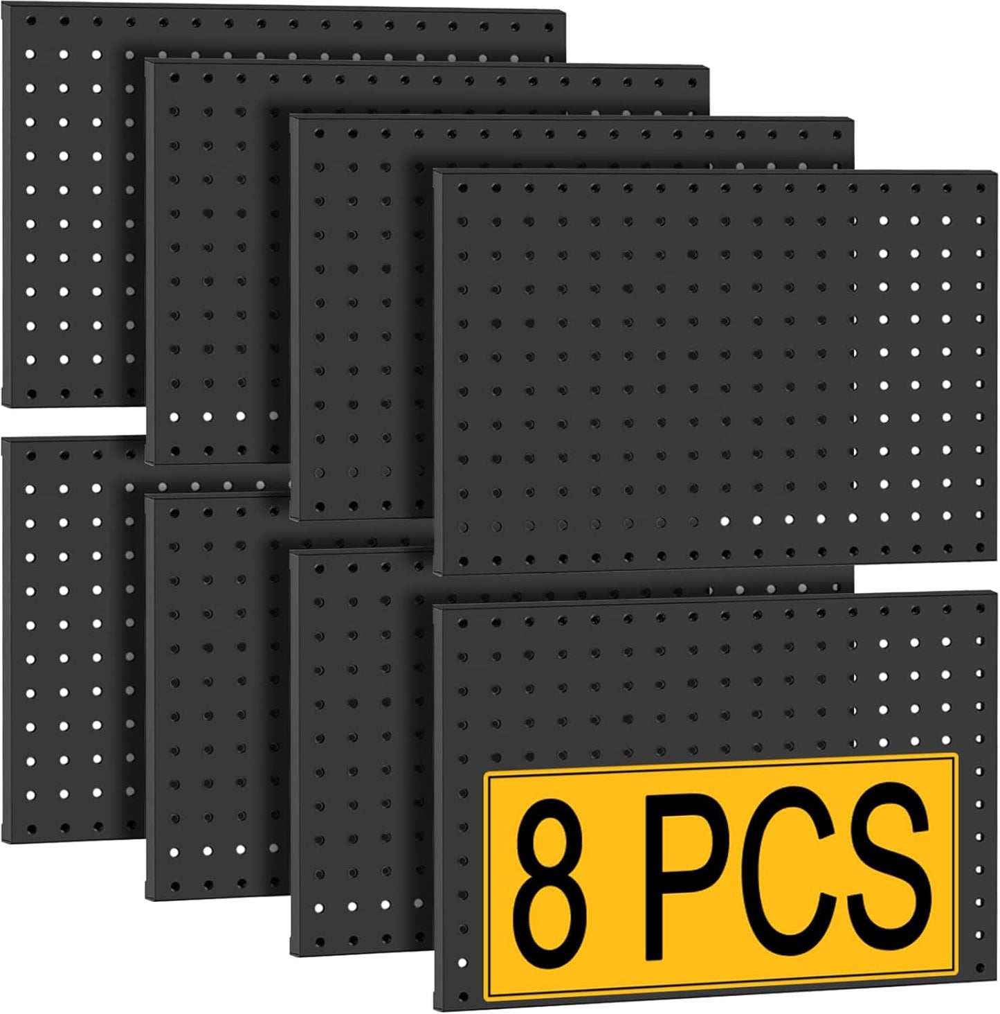 8 Pcs Metal Pegboard Panels, Heavy Duty Peg Boards for Garage and Garden Tool Storage, Includes Drywall Anchors and Screws Kits, Black (8 pcs 16in x 12in)