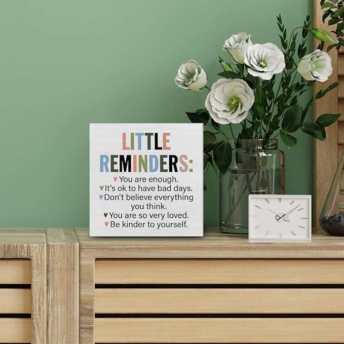 Inspiration Saying Wooden Box Sign Little Reminders You are Enough Wood Block Plaque Decor Home Office Desk Shelf or Wall Display