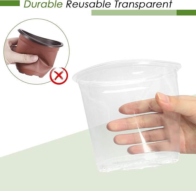 4/5/6/7 Inch Clear Nursery Pots for Plants with Sacuers 15 Pack, Plastic Flower Pots with Drainage Holes, Variety Pack Seedlings Garden Pot for Indoor Outdoor (5 inch)