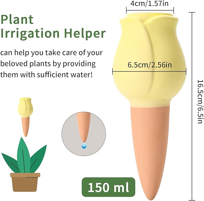 WILDKEN Terracotta Watering Spikes, 4 Pack Tulip Shaped Plant Watering Globes Vacation Self-Watering Planters Devices for Indoor and Outdoor Plants