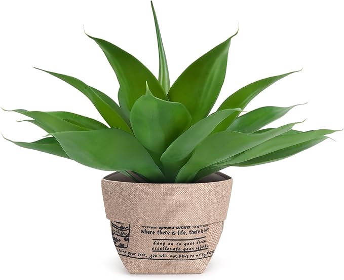 Velener Fake Agave with Burlap Bag, Artificial Plant Outdoor Agave - Fake Plants for Indoor and Outdoor Decor(15 Inch)