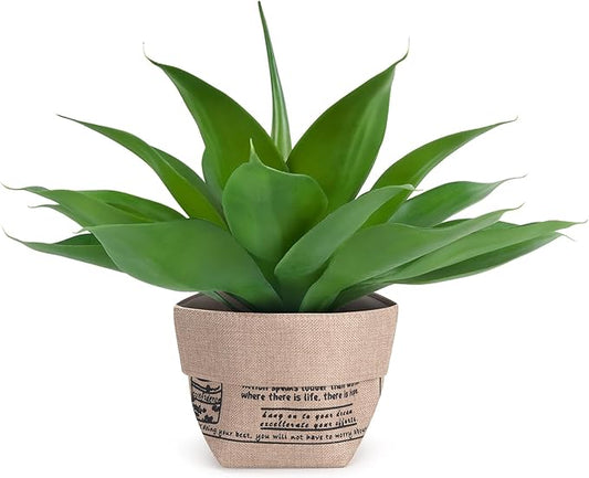 Velener Fake Agave with Burlap Bag, Artificial Plant Outdoor Agave - Fake Plants for Indoor and Outdoor Decor(15 Inch)