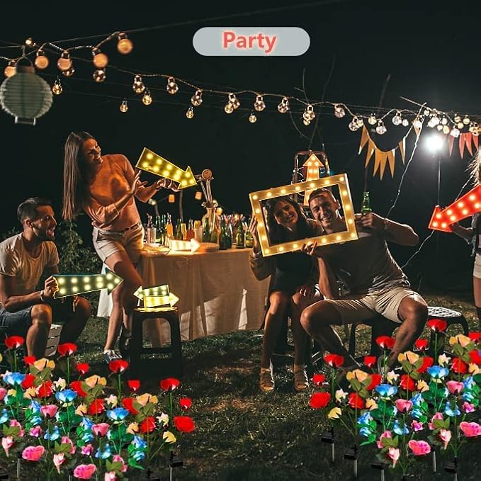 Solar Garden Lights Outdoor, 4 Pack Flower Lights for Outside, 16 Solar Lilies with Butterflies, Waterproof Garden Decor for Yard, Patio, Gifts for Women Mom (4 pcs 7-Color Rose)