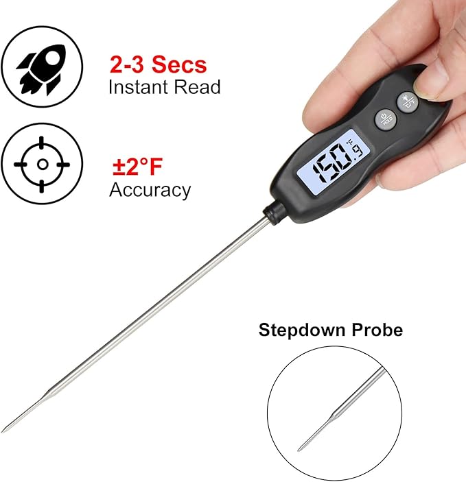 Digital Meat Thermometer Backlight,Waterproof Instant Read Food Thermometer for Cooking Grilling BBQ Baking Liquids Beef Turkey (Black)