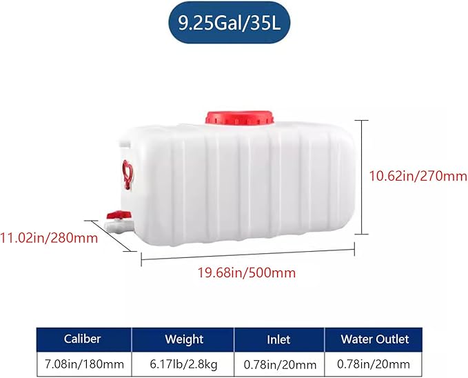 Plastic Water Storage Carrier with Tap 25L/35L/50L/80L/110L/200L Water Tank Dispenser Emergency Water Container for Camping Caravan Hiking Outdoor(Size:9.25Gal/35L)