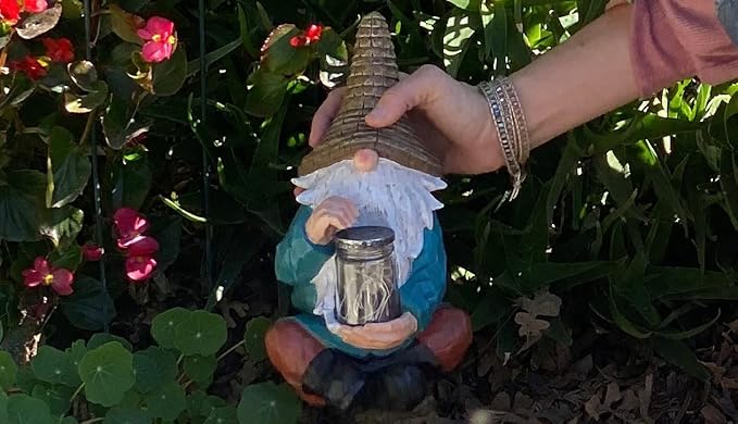 VP Home Firefly Jar Gnomes - Outdoor Garden Gnome with Solar Light - Durable Garden Decorations for Yard, Lawn, Patio - 10.5H x 7W x 5.5D - Weather-Resistant Gnome Statue