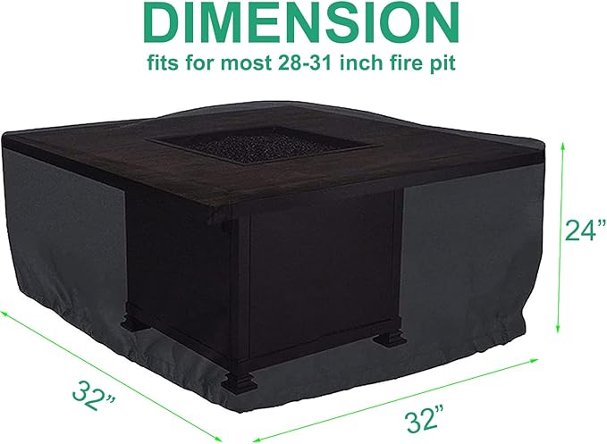 Fire Pit Cover Patio Cover Square 600D Heavy Duty Fire Pit Covers 32x32x24 Inch Outdoor FirePit Covers for 28 29 30 31 Inch Square Fire Pit