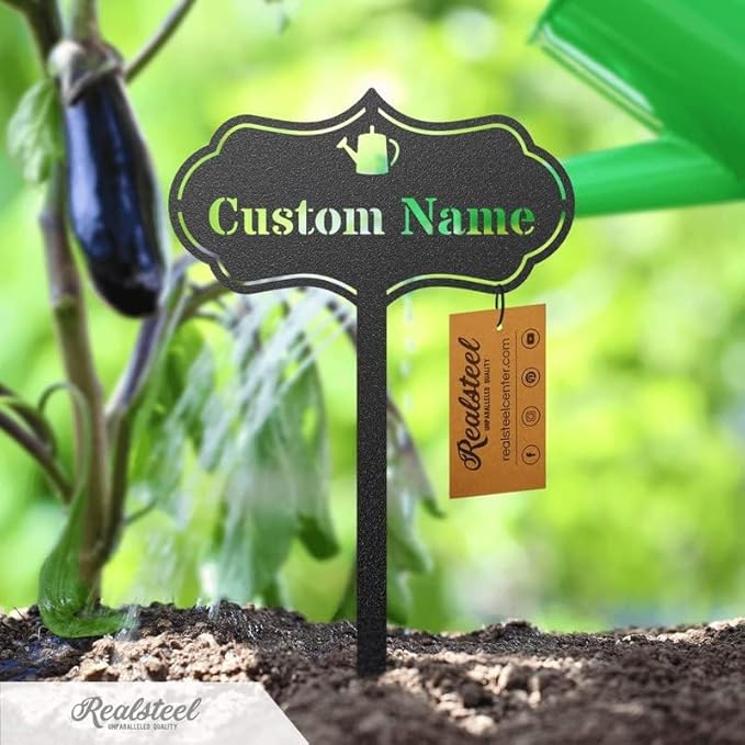 RealSteel – Customizable Seed & Plant Markers - Outdoor Herb Garden Stakes - Elegant Fruit/Vegetable Labels - Steel Plant Tags for Pots - Classy Design for Farmhouse/Greenhouse – Sprout Icon