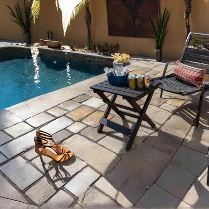 Outdoor Side Table, No Assembly Folding Wooden End Table for Outside or Indoor, Small Patio Tables for Camping, Pool, Bathroom, Backyard and Porch (Black)