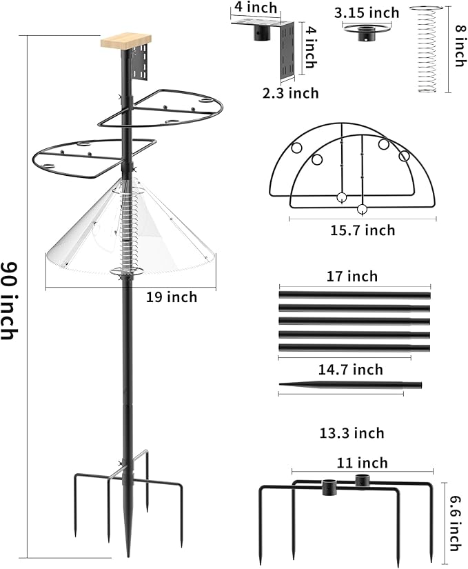 Bird Feeder Pole with Squirrel Baffle - 90 Inch Bird House Pole with Semicircular Hook for Outdoors, Squirrel Proof Baffle with Stainless Steel Spring for Better Defense, Slip-Fit Connection