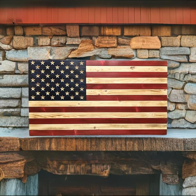 Rustic Wooden American Flag, Patriotic Wall Art (Weather Protected Finish, 30.5x57.5)