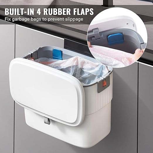 ELPHECO Kitchen Compost Bin with Lid 1.8 Gallon Hanging Trash Can with Lid, 7 Liter Wall-Mounted Garbage Can for Kitchen Cabinet Door, Small Under Sink Trash Can for Cupboard, Bathroom, Office