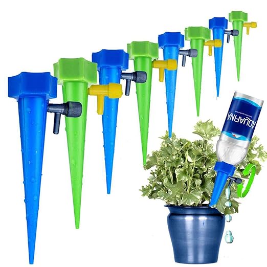 Self Plant Watering Spikes 12 Pack Auto Drippers Irrigation Devices Vacation Automatic Plants Water System with Adjustable Control Valve Switch Design for Houseplant, Gardenplant, Officeplant