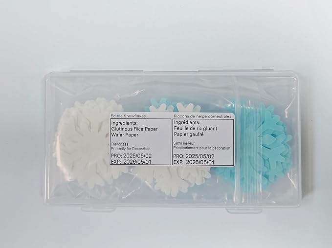 50pcs Edible Snowflakes for Cake Decorating Cupcake Toppers for Christmas Winter frozen Theme Birthday Party Decorations (White & Blue)