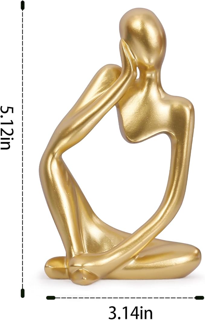 INNOLITES Resin Statue Thinker Style Decoration Abstract Sculptures Collectible Figurines for Home Decor Modern Office Shelf Desktop (Gold-Left)