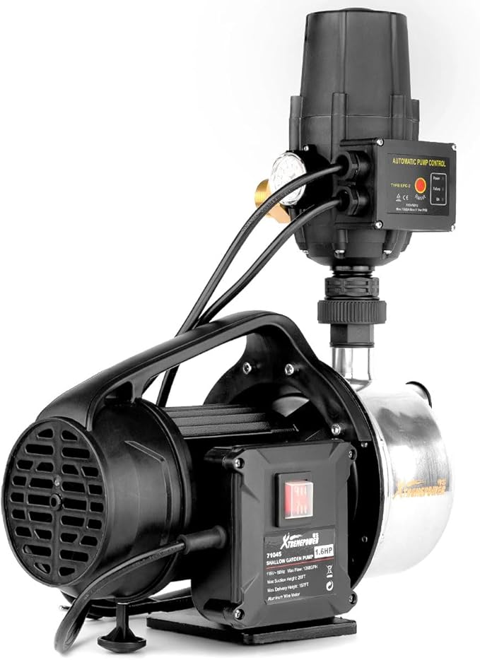 XtremepowerUS 1.6HP Water Transfer Pump w/Automatic Electronic Controller 1268GPH Shallow Well Pump Garden Booster Sprinkler Irrigation Lawn Farm
