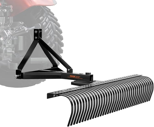 VEVOR Tow Behind Dethatcher, 72-inch Tow Dethatcher with 36 Steel Tines, 3-Point Lawn Dethatcher Rake with Attachments for Tractor, Landscape Rake for Garden, Farm, Grass