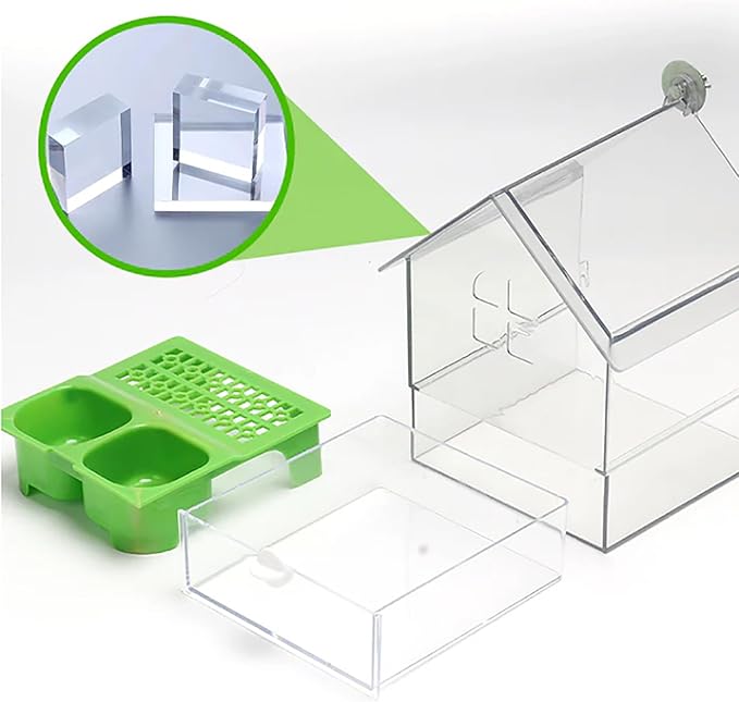 Ziveseller/Sowhathow Pull-Out External Parrot Feeder, Parrot Feeder Parakeet House Bird Bath Transparent Dish Water, Hanging Wild Bird Seed with Squirrel Proof Tray (Green*2)
