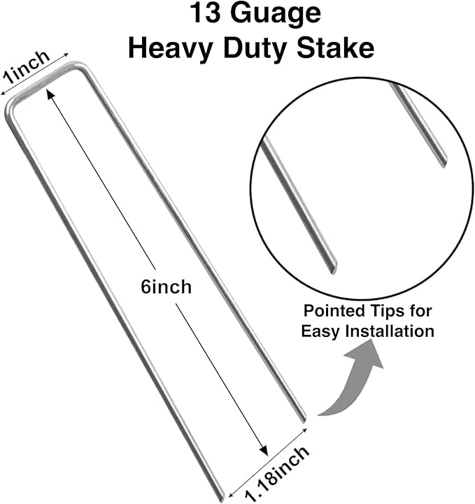 Landscape Pins (50 Count) - Galvanized Heavy-Duty Sod Pins Anti-Rust Fence Stakes for Weed Barrier Fabric, Ground Cover, Irrigation Tubing, 13 Gauge, 50 Pcs