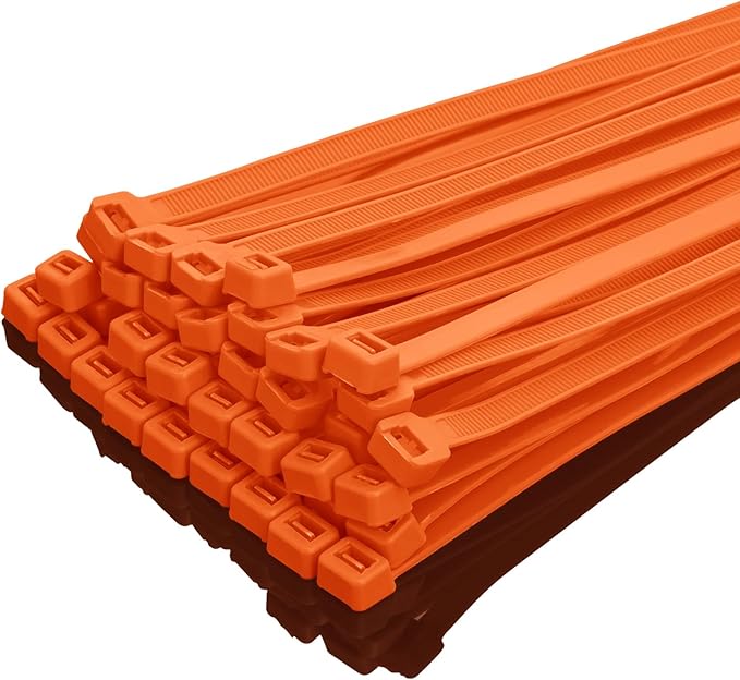 XINGO 12 Inch Orange Zip Ties Heavy Duty 100 Pack, 120 LBS Tensile Strength, Premium Nylon Cable Wire Ties, Self-locking Plastic Ties for Indoor and Outdoor Use