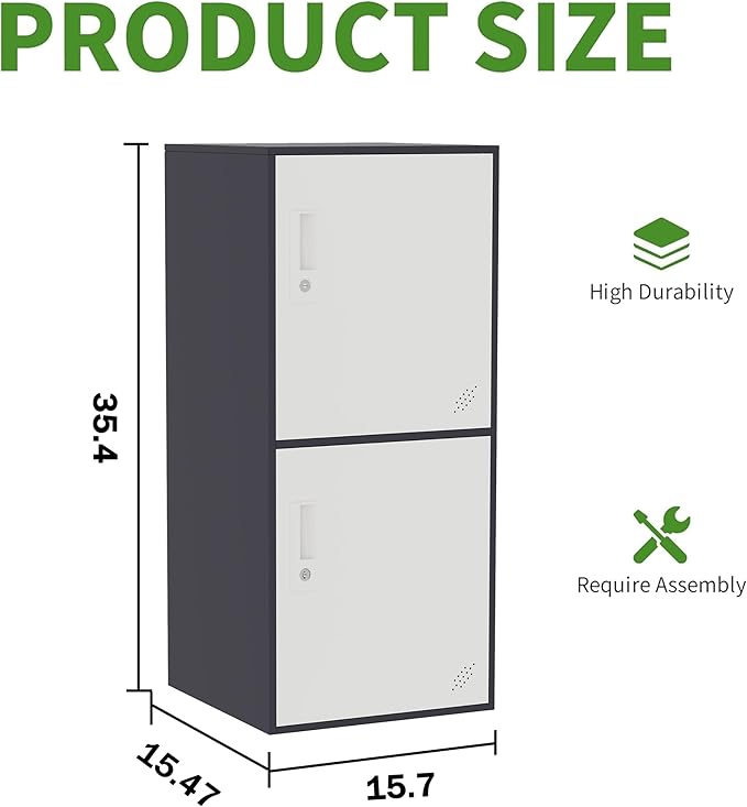 2 Door Vertical Stackable Storage Cabinet with Lock,Anti-Failing Device, Metal Lcoker,Organizer for Office, Home, Gym, School,Employee,Kids. (2D-Grey)
