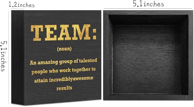 Motivational Team Noun Office Decor Wooden Box Sign, Office Desk Decor Cubicle Desk Accessories, Office Decorations for Work, Coworker Gifts Table Shelf Plaque Sign, Inspirational Wall Decor, Black