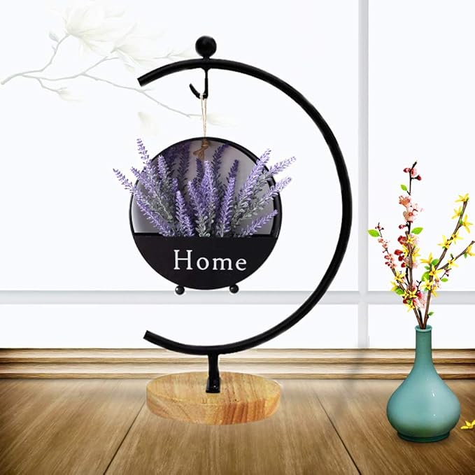 Archi G-Shaped Ornament Display Stand Iron Pothook Stand for Hanging Glass Terrarium/Picture with Wood Base (G Shape-Black)