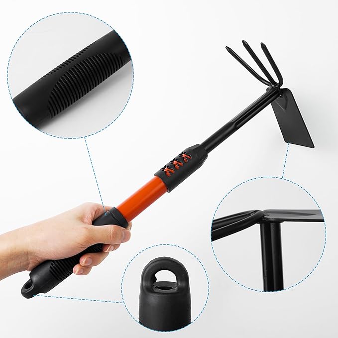 Luwint Gardening Tools Kit, Pack of 4 Garden Tool Set with Non-Slip Handle, Sturdy Classic Utility Tool Heavy Duty Steel Garden Tools with Long Ergonomic Handle for Maintaining Lawn Garden Vege