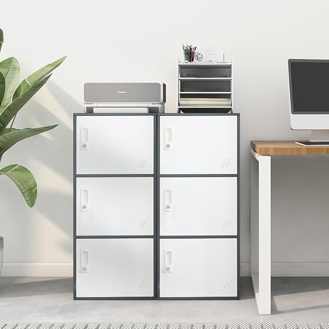 3 Door Vertical Stackable Storage Cabinet with Lock,Anti-Failing Device, Metal Lcoker,Organizer for Office, Home, Gym, School,Employee,Kids. (Grey)
