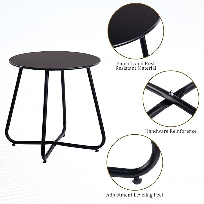 HollyHOME Round Metal Side Table, Rust-Resistant Patio Small Plant Stand, Outdoor 17.32'' Portable End Table for Balconies, Gardens, Living Rooms and Bedrooms, Black