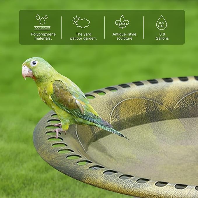 KKY 28 Inch Bird Bath Outdoor Garden Resin Lightweight Retro Courtyard Art Copper Color