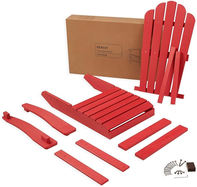 Psilvam Classic Adirondack Chair, Standard-Sized Poly Lumber Fire Pit Chair, 350Lbs Support Weather Resistant Patio Chairs for Garden, Party, Beach(Red)