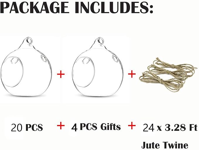 24 Pcs 3.15"/ 8cm Hanging Glass Tealight Holder Globe, Package Improved Plant Terrariums Glass Orbs Air Plants Tea Light Candle Holders, Home Decor Indoor Outdoor Garden (With 2 Holes, 20 Pcs + 4 Pcs)