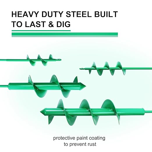 Garden Auger Drill Bit for Planting Set of 2,Soil Ground Earth Spiral Drill Bit for 3/8" Hex Drive Drill, Yard Auger for Bulbs Planting, Hole Digger Flowers,Umbrella Holes,Bedding Digging Planter