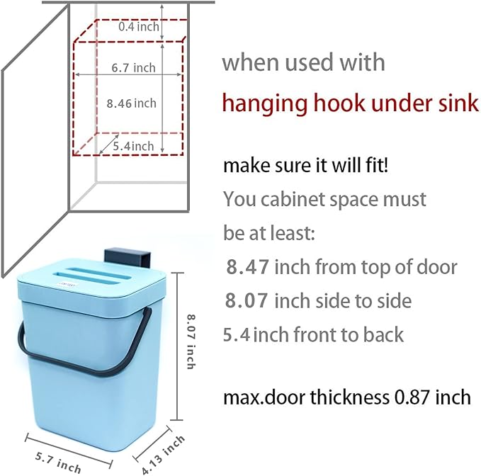 Kitchen Small Trash Can with Lid, Odorless Mini Trash Can,Kitchen Compost Bin, Plastic Hanging Waste Basket for RV/Office/Bedroom/Study/Refrigerator, 3L/0.8 Gal Series, Blue