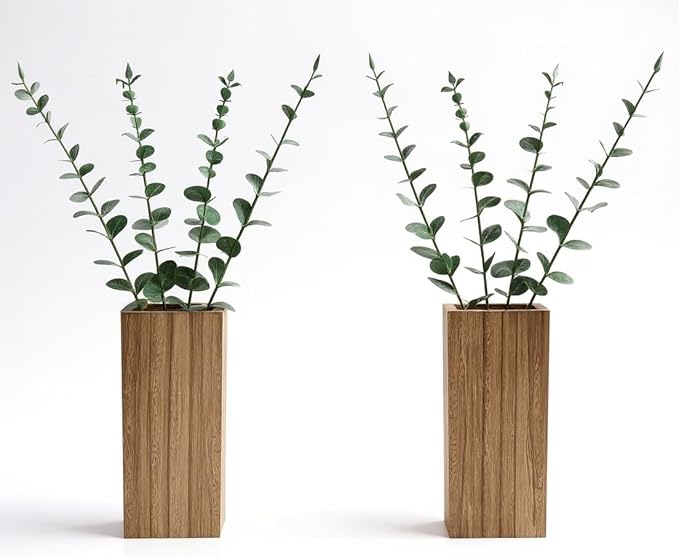 2 Pieces Wooden Wall Hanging Plant Pots Vase Contains Artificial Green Plants for Indoor Fake Plants Greenery Flowers, Modern Planters for Bathroom, Living Room, Kitchen Decor, (Wood Color)