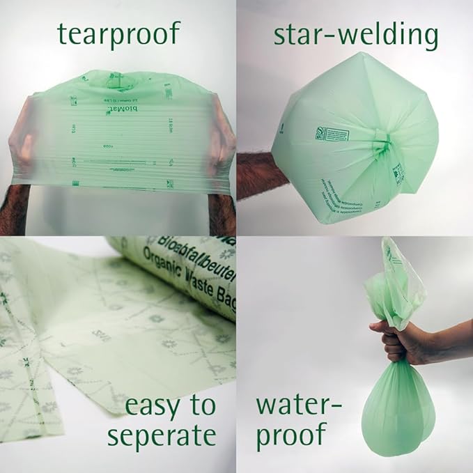 bioMat 1.2 Gallon Compostable Bags, 150 Count, Countertop Bin Liners, BPI ASTM D6400 and CMA Certified Small Trash Bags