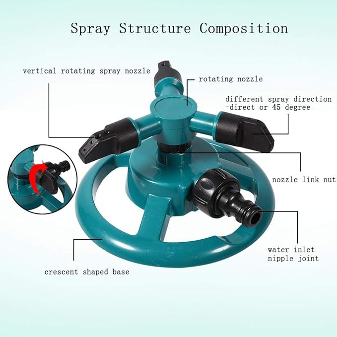 Sprinklers for Yard,Sprinkler,Garden Sprinkler,Water Sprinkler for Lawn,Lawn Sprinkler,Automatic 360 Degree Rotating Lawn Sprinkler, 3 Nozzle Irrigation System