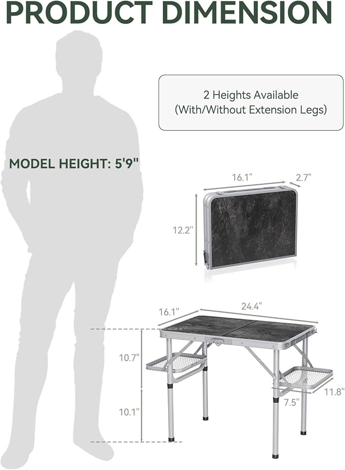 Titanker Folding Camping Table Small 2ft, Small Camp Table Portable with 50% Extra Space, Folding Picnic Beach Table Portable, Car Camping Essentials, Aluminum Light Solid, Silver