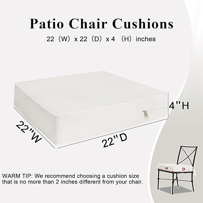 Outdoor Chair Cushions Set of 2 for Patio Furniture 22x22x4 Inch Waterproof Patio Chair Cushion 3 Year Color Fastness Square Elastic Foam Garden Sofa Couch Pads with Ties and Handle,Beige