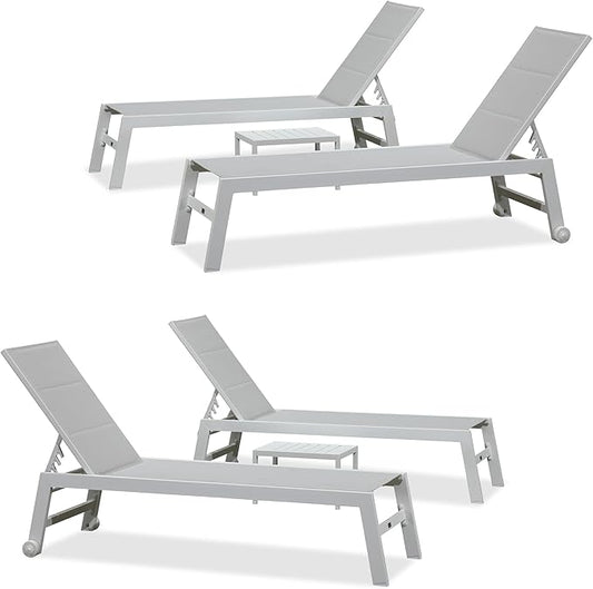 PURPLE LEAF Outdoor Chaise Lounge Set Oversize Adjustable Sunbathing Recliner Extra Wide Lounge Chairs with Side Table for Poolside Beach Outside Patio Aluminum Chaise Lounger Cream 2 Sets